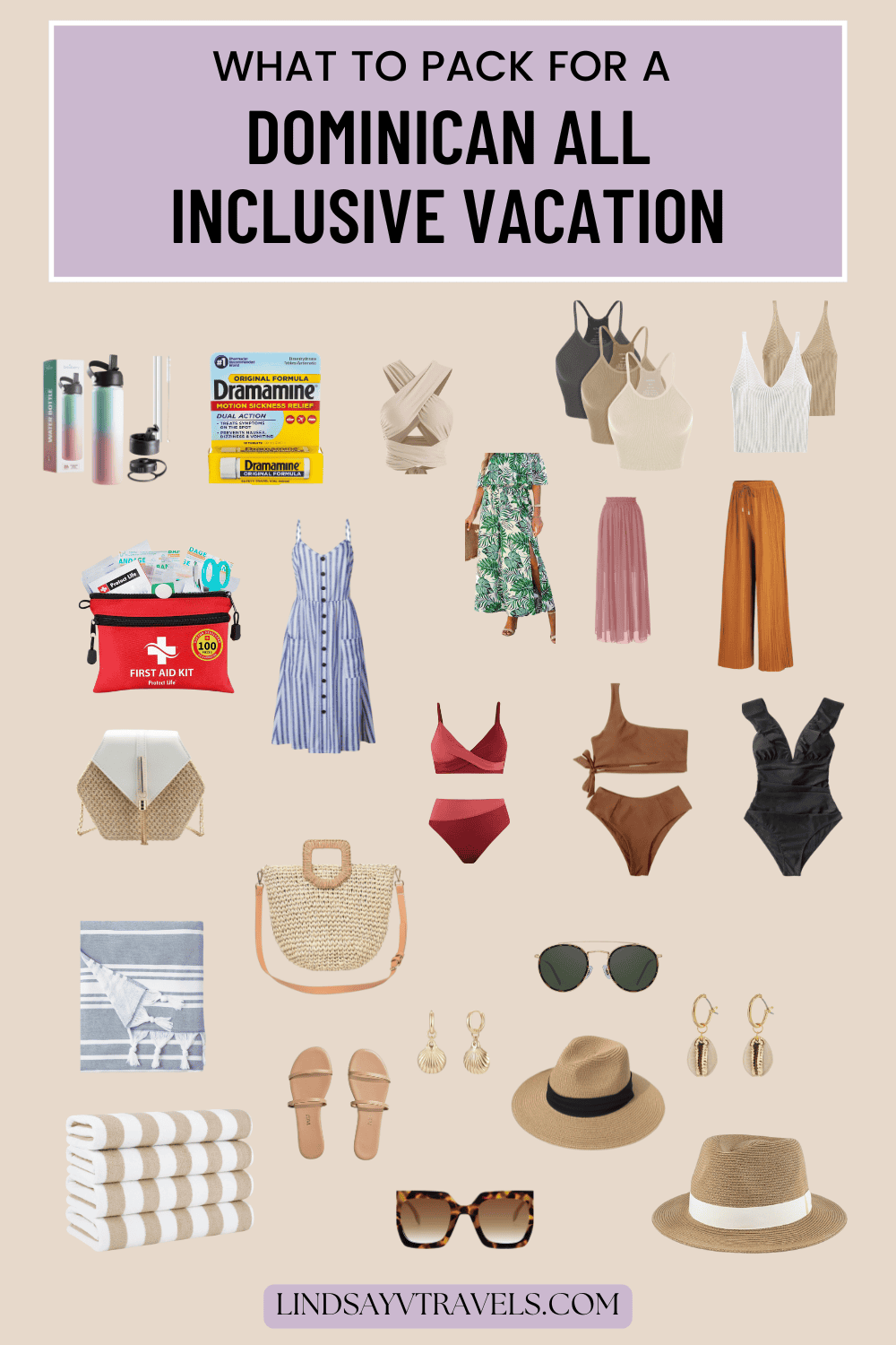 Punta Cana vacation packing checklist with beach essentials and suitcase
