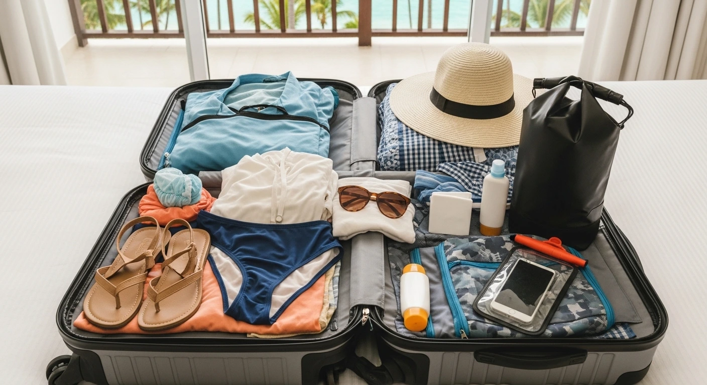 Money travel documents and packing essentials for Punta Cana vacation