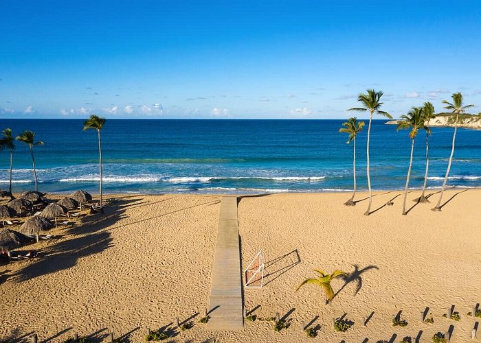 Playa Macao Punta Cana beach with palm trees golden sand and blue water