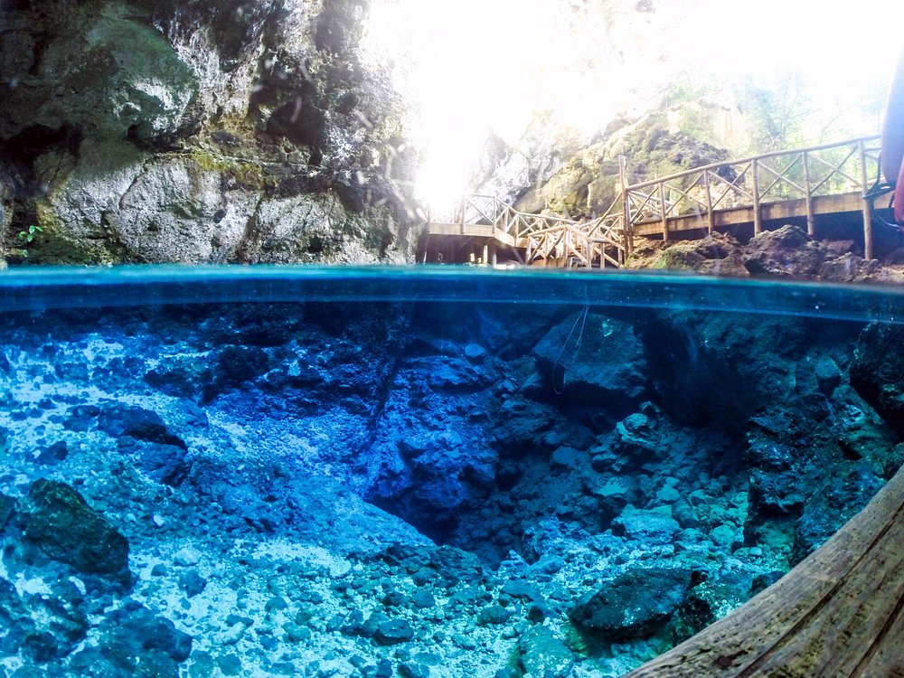 Swimming in Hoyo Azul Punta Cana natural blue water cenote