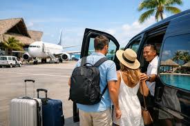Couple arriving in Punta Cana with private airport transfer luggage